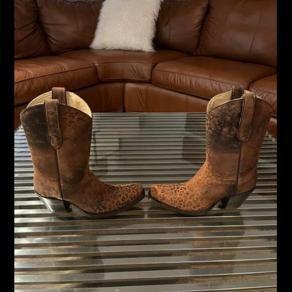 CORRAL BOOTS COWGIRL LD BROWN CHEETAH PRINT SHORT TOP - Picture 5 of 6